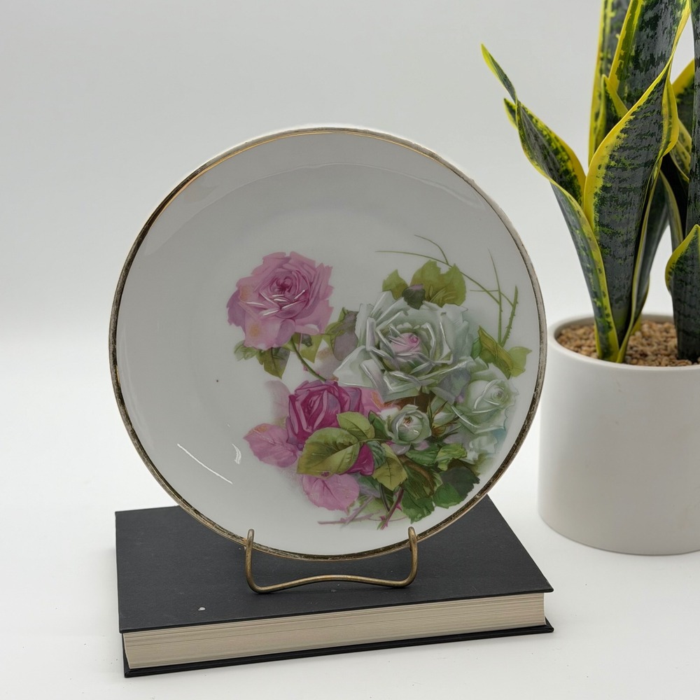 Vintage C.T. Altwasser Germany Pink White Rose Floral Gilded Porcelain Plate